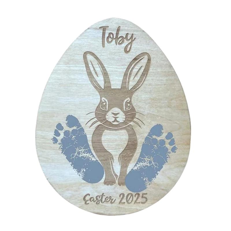 

Easters Baby Footprint Handprint Art Sign 3D Wooden Milestones Easters Commemorative Plaque for Baby Nursery and Photos 1