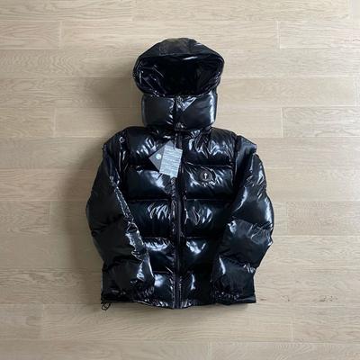 Herren Oversize Kapuzen Baumwolle Daunenjacke Schwarz Glänzend Abnehmbare Kapuze Streetwear Wintermantel