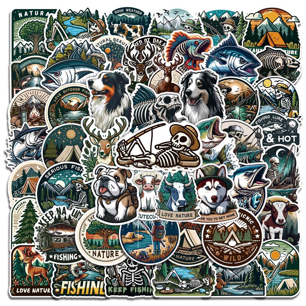 10/50 PEZZI Adesivi Cool Outdoor Teschio Pesca Lua Lure Pesca Graffiti Adesivi per Fai da Te Bagagli Laptop Moto Bicicletta Sticke