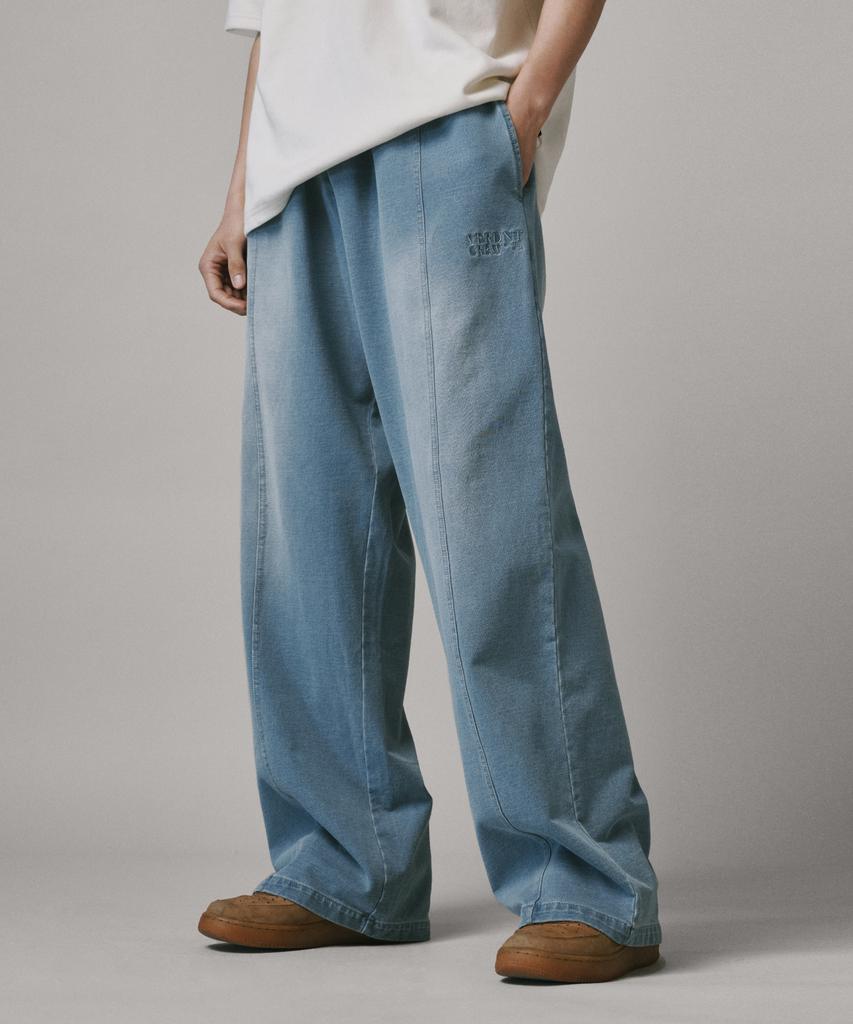 Beodeonteu Front Line Washed Wide Sweatpants [Medium Blue]