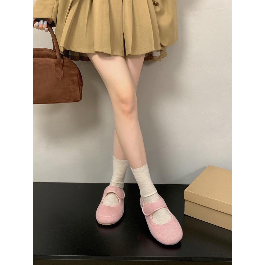 Retro French flat bottom inner height increase fluffy slippers women's outer wear 2025 new autumn and winter with skirt versatile bag head mop