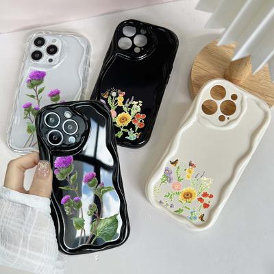 N75 Motýli květiny Měkké Vlnité Kryty na Telefon pro Samsung A54 A34 A13 A14 S23 S24 Ultra Xiaomi Redmi Note 13 Realme Infinix Ochranný Nárazníkový Kryt