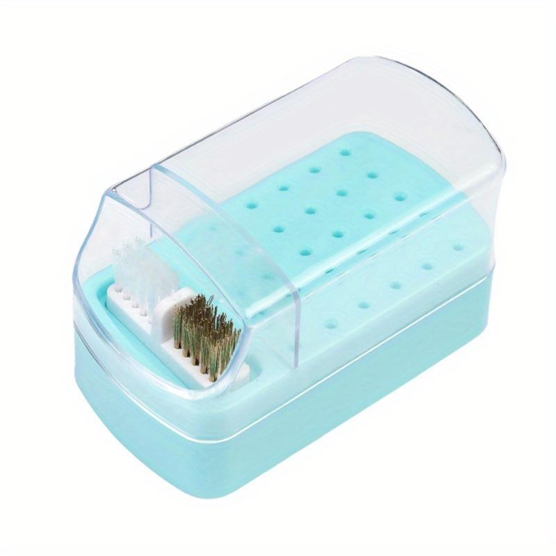 2-in-1 Detachable Nail Polish Head Storage Box with 30 Holes - Clear Organizer for Polishing Drills, Includes Cleaning Brush