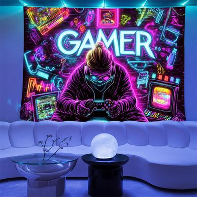 VIKAMA GAMER NeonHued Tapestry Retro GamingInspired Decor for Esports Rooms Wall Art for Gaming Space Design