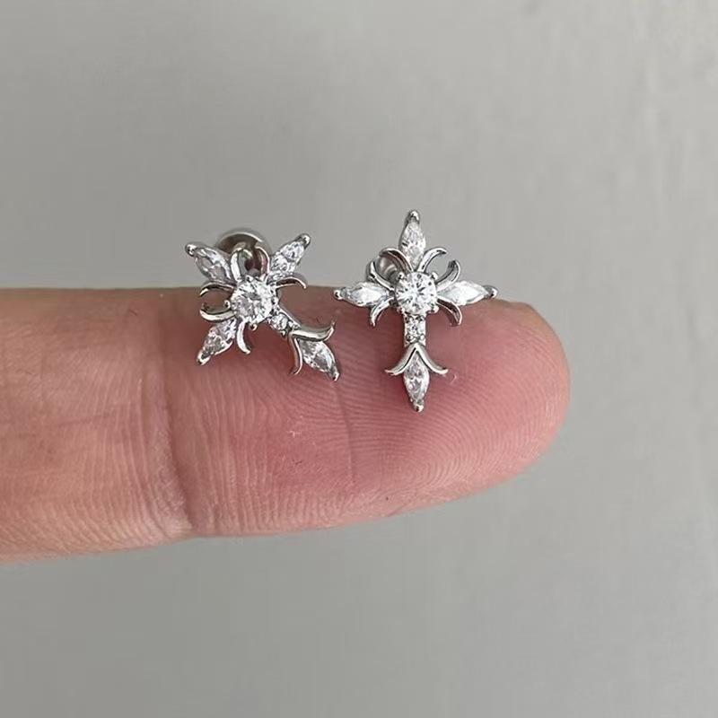 Shiny Rhinestone Zircon Cross Earrings For Women Korean Fashion Stainless Steel Earring Daily Birthday Party Y2K Jewelry Gifts