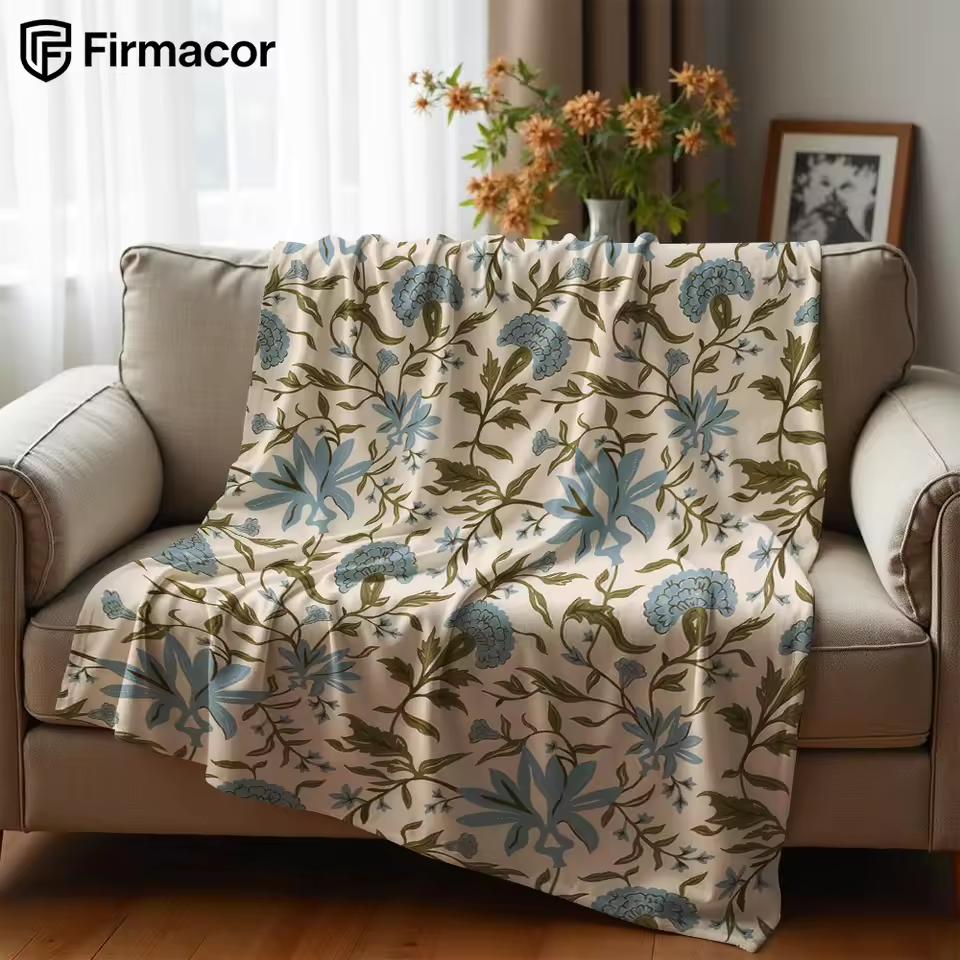 Blue & Green Floral Ultra Soft Sherpa Fleece Blanket Fluffy Warm Halloween Cozy Throw for Sofa Couch Bedroom Gift All Season