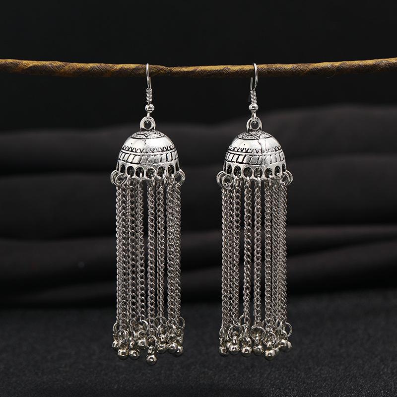 Retro Tibetan earrings long tassel personalized birdcage earrings fashion temperament exaggerated chain earrings women