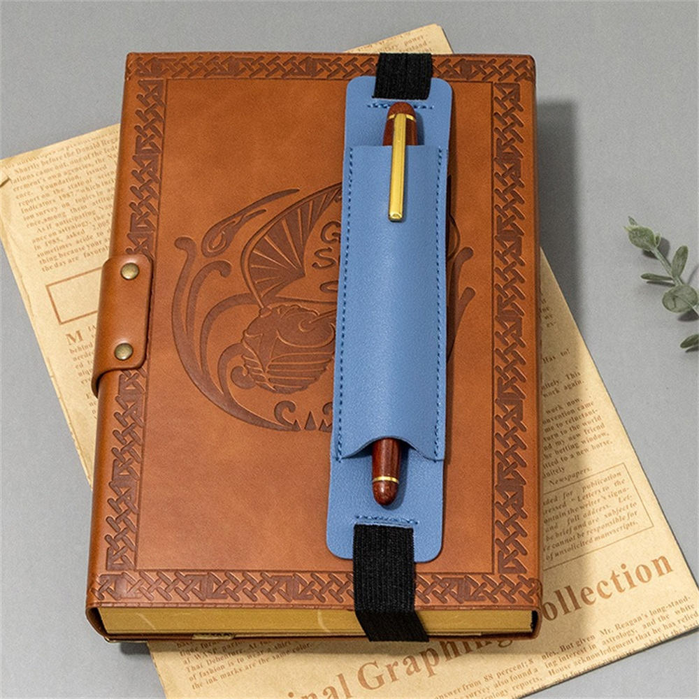 

Pu Leather Pen Holder Zippered Pencil Sleeve Fountain Pen Case With Elastic Bands For Office Notebook Planner Journal Notepads