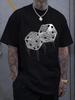 Casual Street-Style Dice Print T-Shirt, Eye-Catching And Unique Design, Men's Fashion Printed T-Shirt, Street Trend Style T-Shirt, Men's T-Shirt