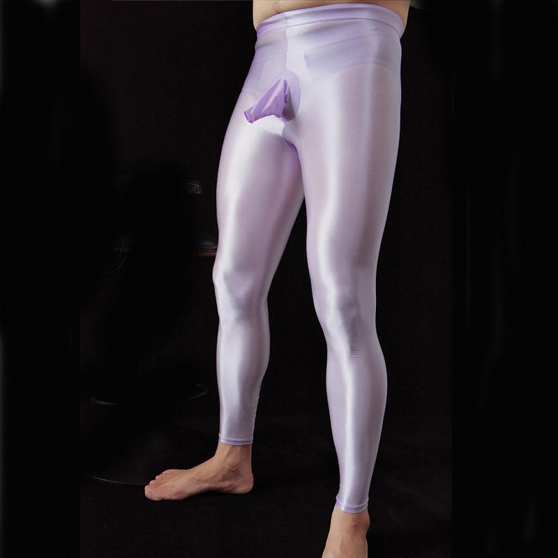 Sexy Men Cockring U Convex Pouch Stockings Open Close Sleeve Tight Stockings Sheer Shiny Glossy Pantyhose Tights Candy Color F32