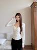 Chic Winter Women's Square Neck Slimming Knot Waist Long Sleeve Top