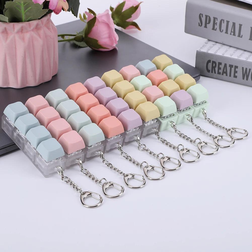 4 Keys Button Keycap Fidget Keychain Keyboard Key Toy Keyboard Clicker Toy Keyboard Cube Toy for Adult Gifts To Relief Pass Time