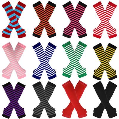 1 Pair Women Striped Gloves Long Fingerless Gloves Warmer Long Arm Sleeve Girl Gift