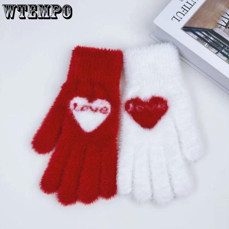 Dámské zimní nové rukavice Teplé prstové pletené chlupaté Cyklistické Větruodolné Cyklistické