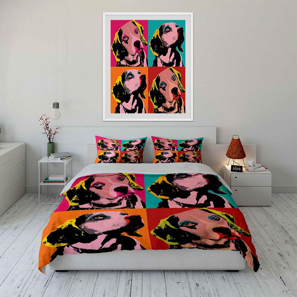 Colorful Pop Art Dog Portrait Bedding Duvet Cover Set Duvet Cover Pillowcases (1*Duvet Cover 2*Pillowcases, Without Duvet Insert)