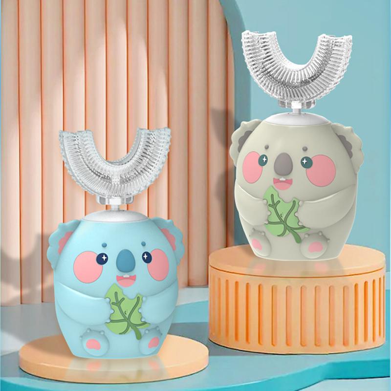 360 Degrees U Shaped Children Electric Toothbrush Cartoon for Kids Smart Automatic Sonic Toothbrush USB Charging Blue Light IPX7