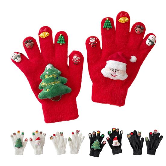 1 Pair Christmas Knitted Gloves Men Women Winter Warm Thick Plush Gloves with Xmas Charm Outdoor Cycling Cold Weather Thermal Full Finger Gloves