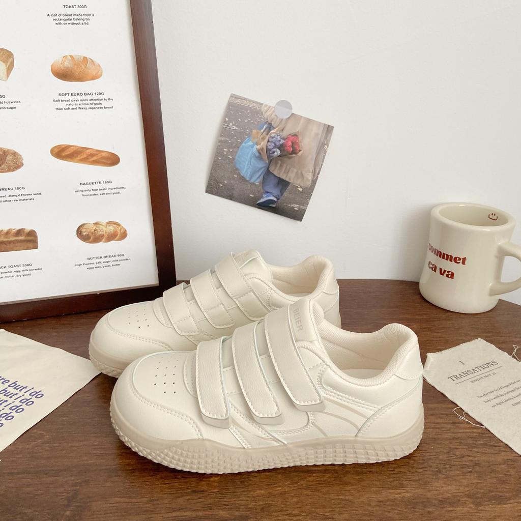 Pink Velcro Board Shoes Female Ugly Cute Autumn New Chic Niche Moral Training Leather Surface Student Sports Little White Shoes