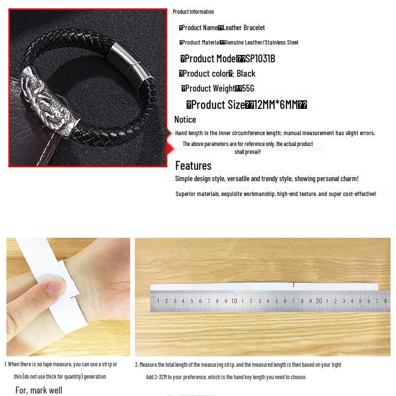 Classic Black Leather Scorpion Bracelet with Stainless Steel Magnetic Buckle