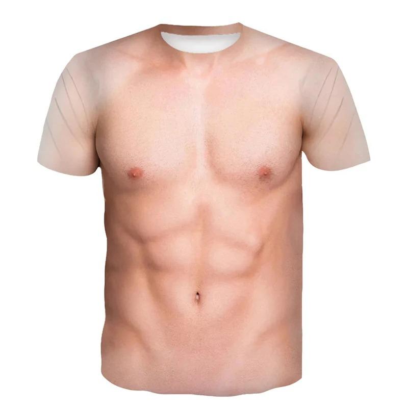 Funny Fake Muscle T-Shirt Male Summer Fashion Casual Sports T Shirt Clothing Women Men Streetwear 3D Printed Muscle Clothes Tops