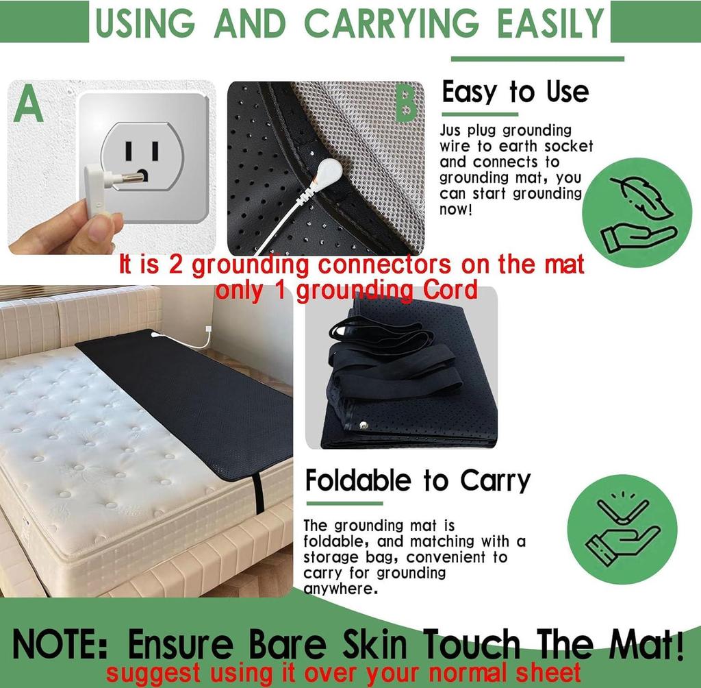 Erdungsmatte fürs Bett, Erdungsmatratzen-Abdeckung für besseren Schlaf, Erdungsmatte aus leitfähigem Carbon-Kunstleder, Erdungstherapie (27" x 78"/69*198cm)