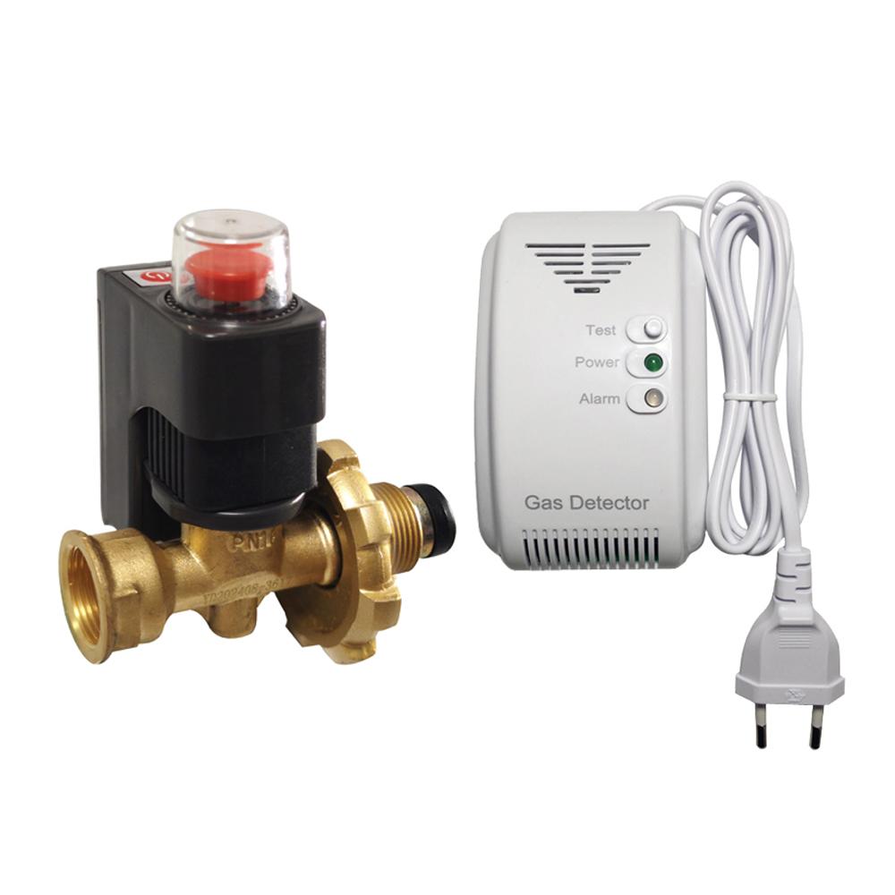 90-240VAC Kitchen CH4 Natural Gas Leaking Detector Magnetic Solenoid Valve Cut Off Coal Gas Fire Alarm Sensor For Home Security