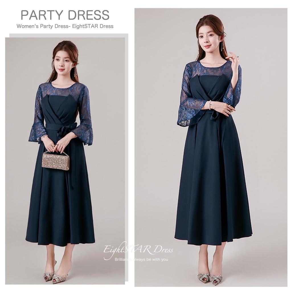 EightSTAR Elegant Party Wedding Recital with and 3D Midi for Guests and Relatives Dress A-line Dress, Dress, Dress, Sleeves, Ribbon, Design,