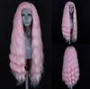 Platinum Blonde Wave Wig Synthetic Lace Front Wigs For Women Long Natural Wave Lace Hair White Black Pink Wig Loose Curl Cosplay