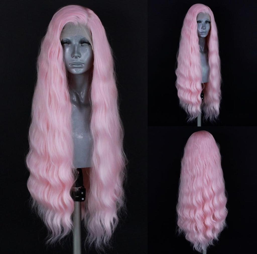 Platinum Blonde Wave Wig Synthetic Lace Front Wigs For Women Long Natural Wave Lace Hair White Black Pink Wig Loose Curl Cosplay