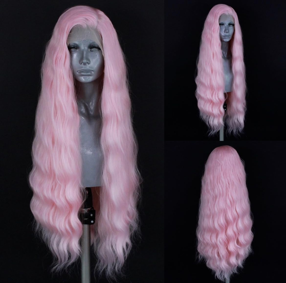 Platinablond Golvend Pruik Synthetische Kant Voorzijde Pruiken Voor Vrouwen Lang Natuurlijk Golvend Kant Haar Wit Zwart Roze Pruik Losse Krul Cosplay 24inches&Lace Front gray