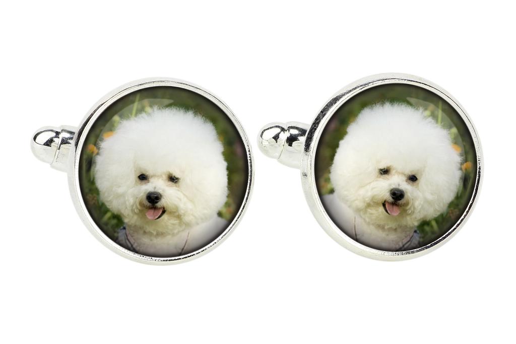 Bichon Frise, Bichon Tenerife, Bichon a poil frise - spinki do mankietów i krawat ze zdjęciem, ozdoba garnituru, biżuteria męska marki Art-Dog.