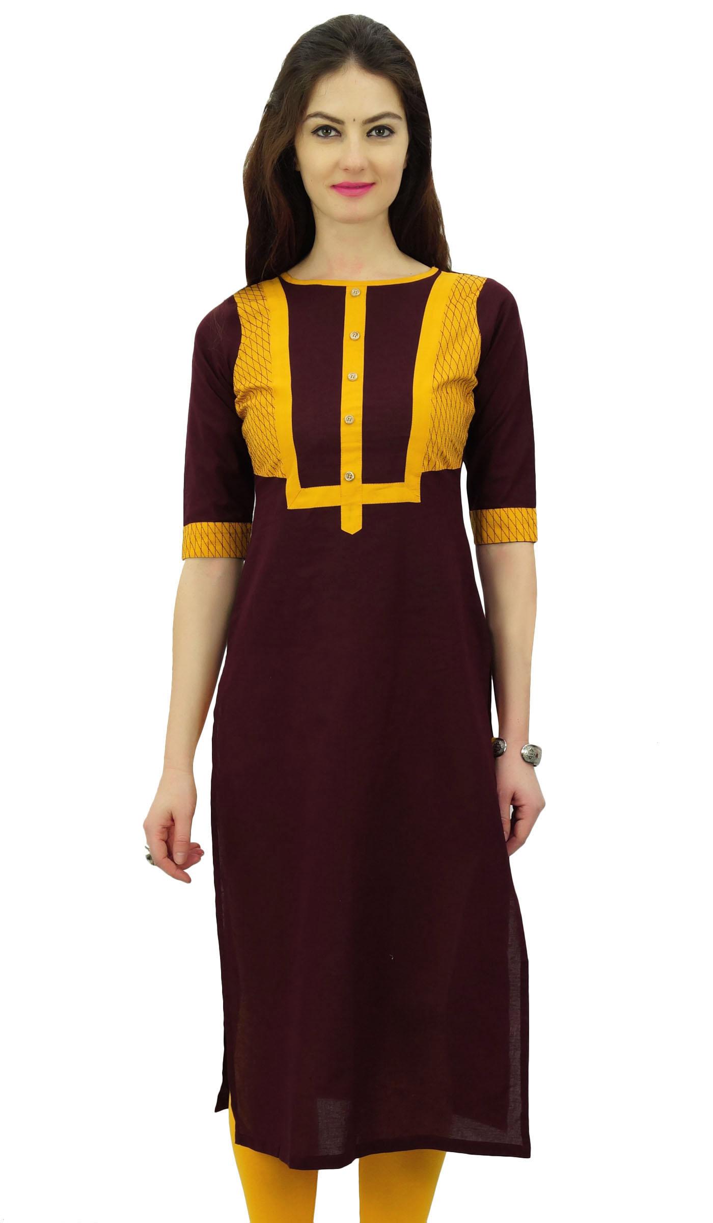 

Phagun Women s Indian Ethnic Cotton Kurti Casual Wear Tunic Top Straight 8 бордовий