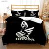 HRC-H-Hondas Motorrad Logo Bettbezug Bettdecke Bettwäsche-Sets Weiche Steppdeckenhülle und Kissenbezüge für Jugendliche Einzel-/Doppel-/Q-Queens-/King