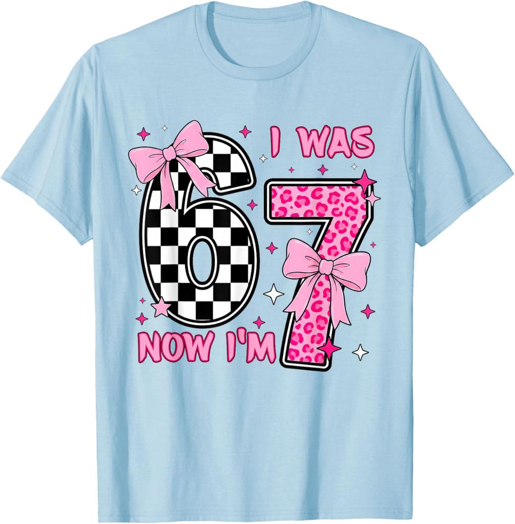 I Was 6 Now I'm 7 Printed Summer Boys and Girls Fashion Comfortable Breathable Short Sleeve Top