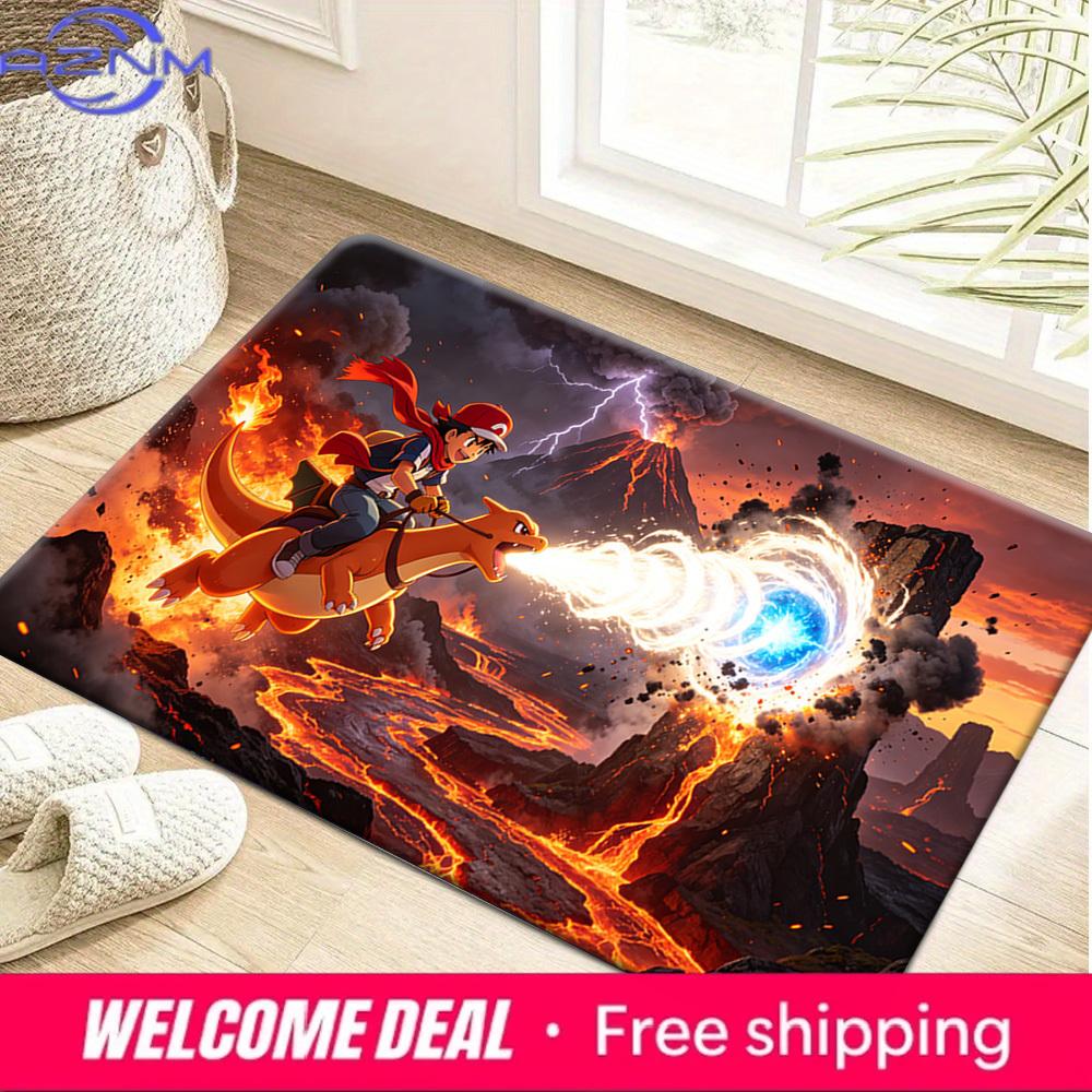 Pokemon Ash & Charizard Volcano Adventure Print Non-Slip Floor Mat Doormat 40x60cm