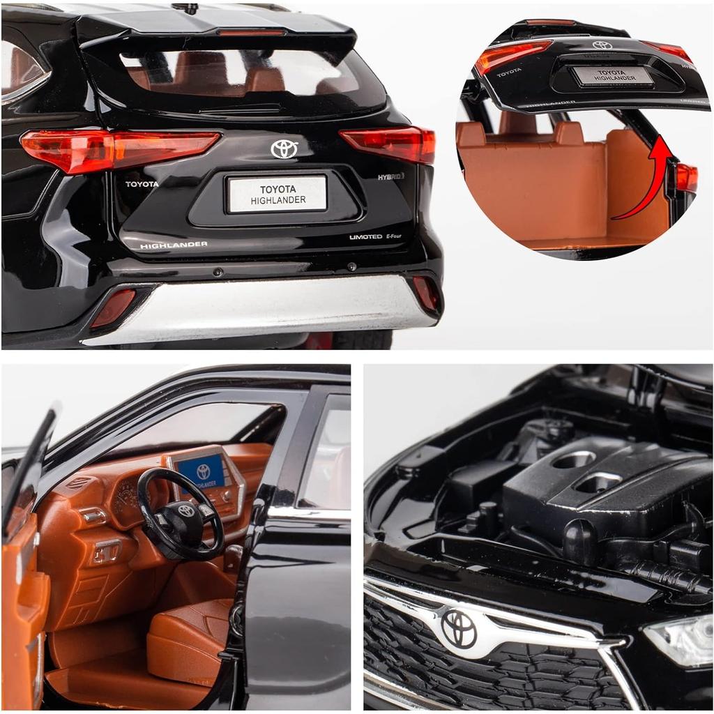 Model auta Toyota Highlander v měřítku 1/24, stahovací auto ze zinkové slitiny se zvukem a světlem pro děti, chlapec, dívka dárek