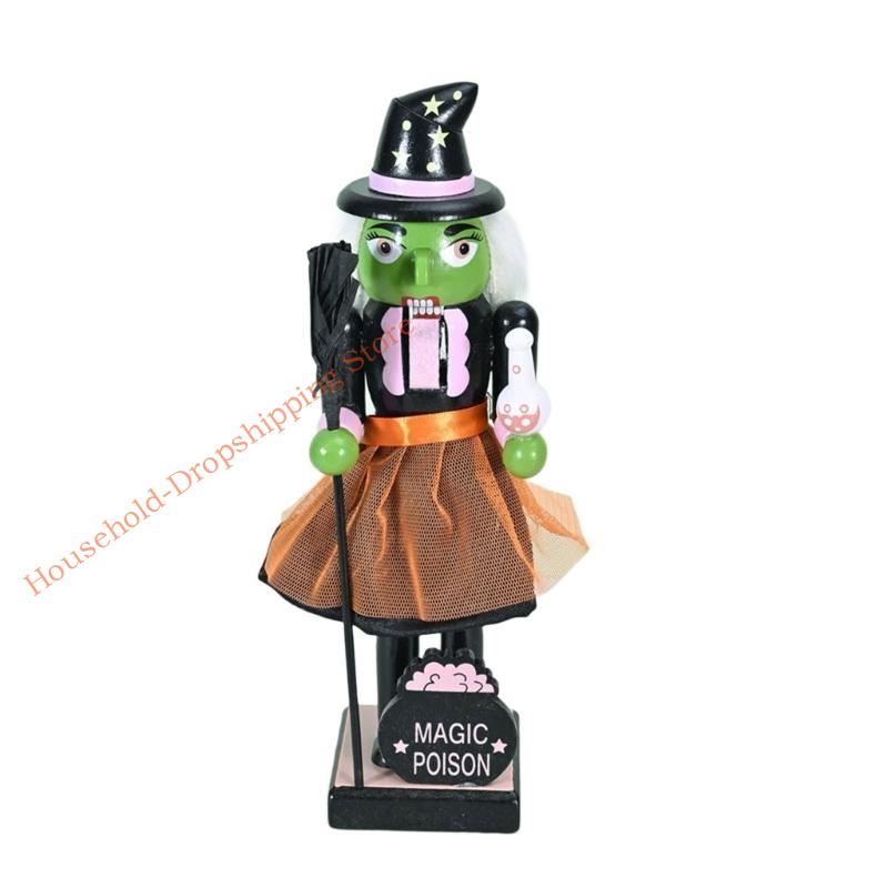 Halloween Wooden Figurine 25cm Seasonal Decor Christmas Nutcracker Figures Statue For Shelves Tables Children's Gifts