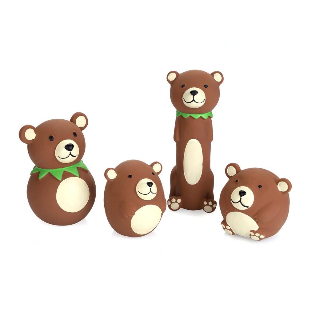 Chiwava Squeaky Latex Dog Funny Brown Bear Pet Interactive Play for Small and Medium Dogs 4-Piece Toys, Set,
