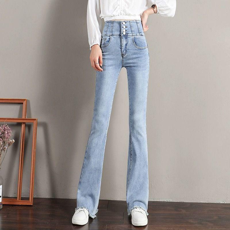 Women's High-Waist Hip-Lifting Micro-Flare Jeans, Summer 2025, Slimming Long Pants, Tummy Control, Thin Material, Perfect for Tall Women.