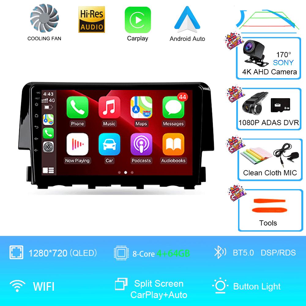 Car Radio 9 Inch Navigator For Honda Civic 2015-2022 Multimedia Video Player GPS Navigation Stereo CarPlay Android14 Bluetooth
