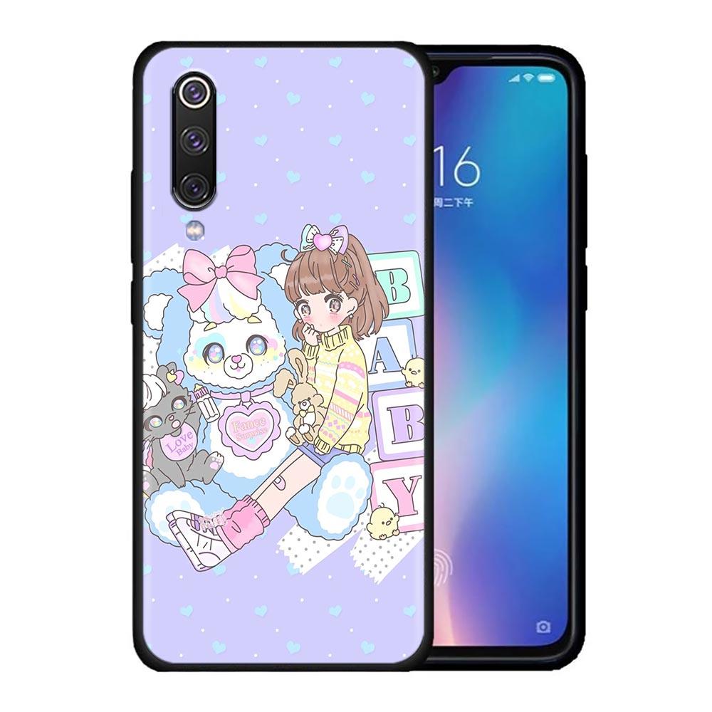 Kawaii Anime Niedliches Schönes Mädchen Handyhülle für Xiaomi Mi A2 8 9 SE 9T 10 10T 10S CC9 E Note 10 Lite Pro 5G 4G Schwarze Hülle Abdeckung