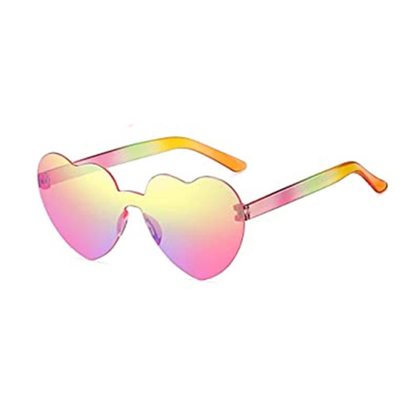 Peach Heart Sunglasses Love Sun Glasses Jelly Color Rimless Heart-Shaped One-Piece Glasses Dazzling Color Eyewear 2024 New