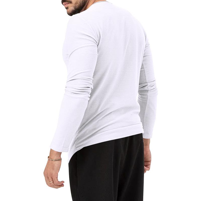 2026 European Men's Solid Color Round Neck Henley T-Shirt Long Sleeve Casual Sports Base Layer
