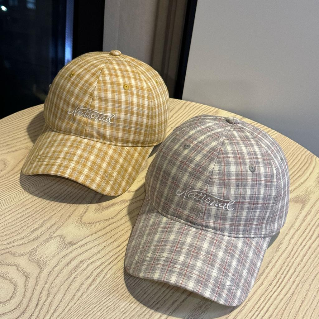 Spring and summer small fresh plaid baseball cap female face small letters embroidery versatile casual cap tide