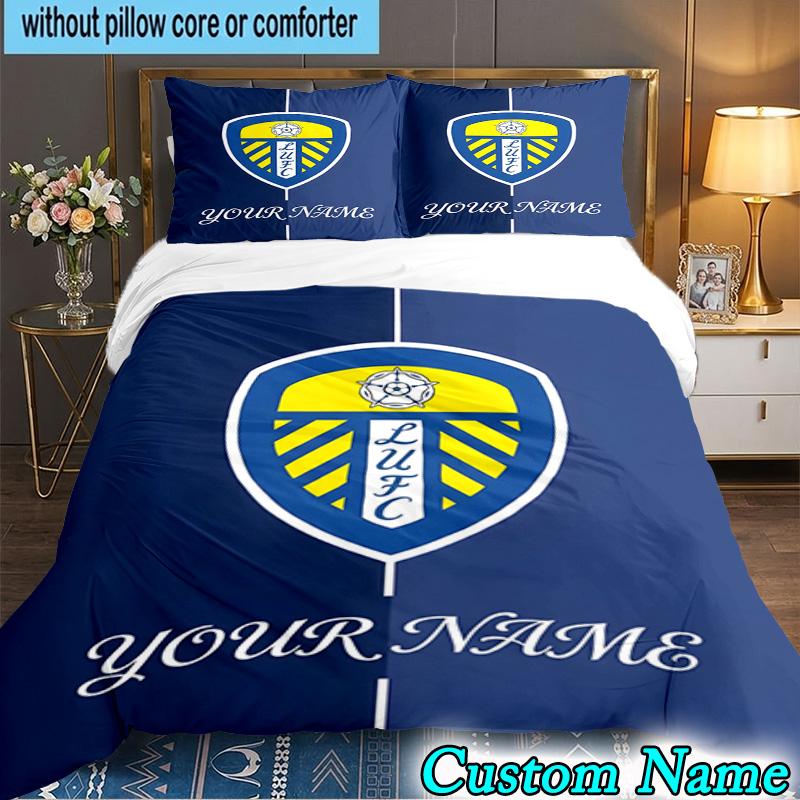 3PCS Custom Name Leeds United Crest Design Bedding Set Duvet Cover Closure Includes 1 Duvet Cover & 2 Pillowcases for All Seasons Bedroom Decor