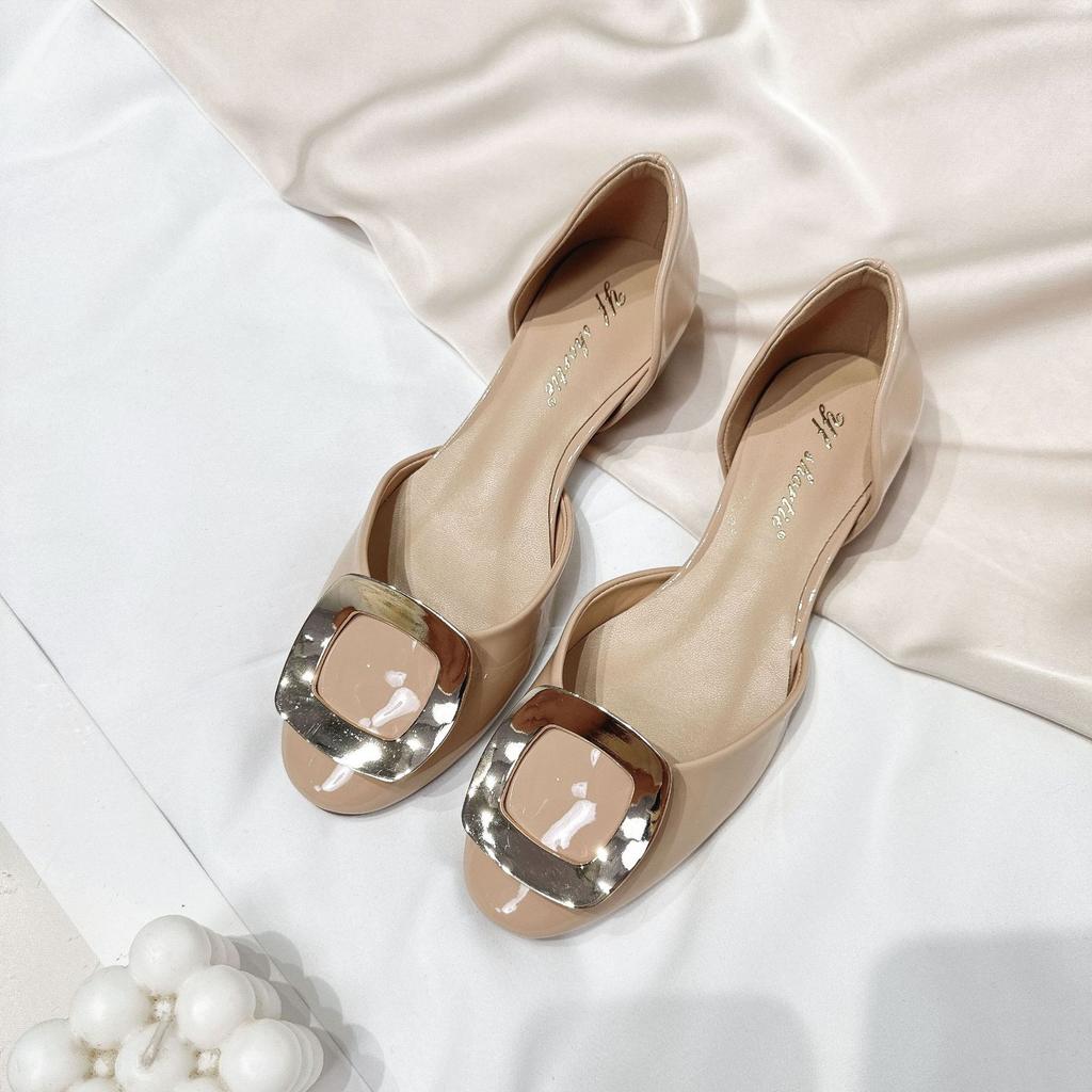 Small Inner Height Increase Women's Shoes Metal Square Buckle Hollow Single Shoes Women's 2025 New Retro One-pedal Bag Head Sandals