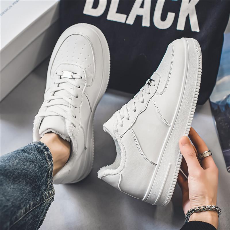 Winter board shoes couple cotton shoes little white shoes low-top leather surface velvet and cotton warm large size casual shoes