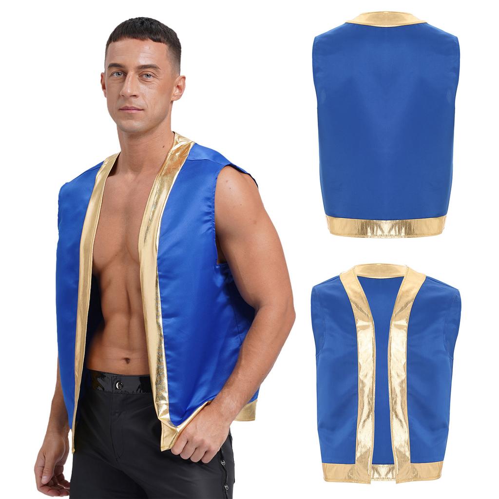 Mens Toad Vest Costume Open Front Design Metallic Shiny Trim Contrast Waistcoat Cartoon Character Cosplay Party Wear