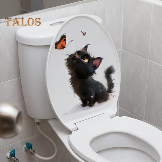 Autocolant de Toaletă Fluture Pisică Neagră PVC Impermeabil Removabil Autoadeziv Artă de Perete pentru Camera de Zi Baie Desen Animat Pisoi Decor Capac Toaletă Decal