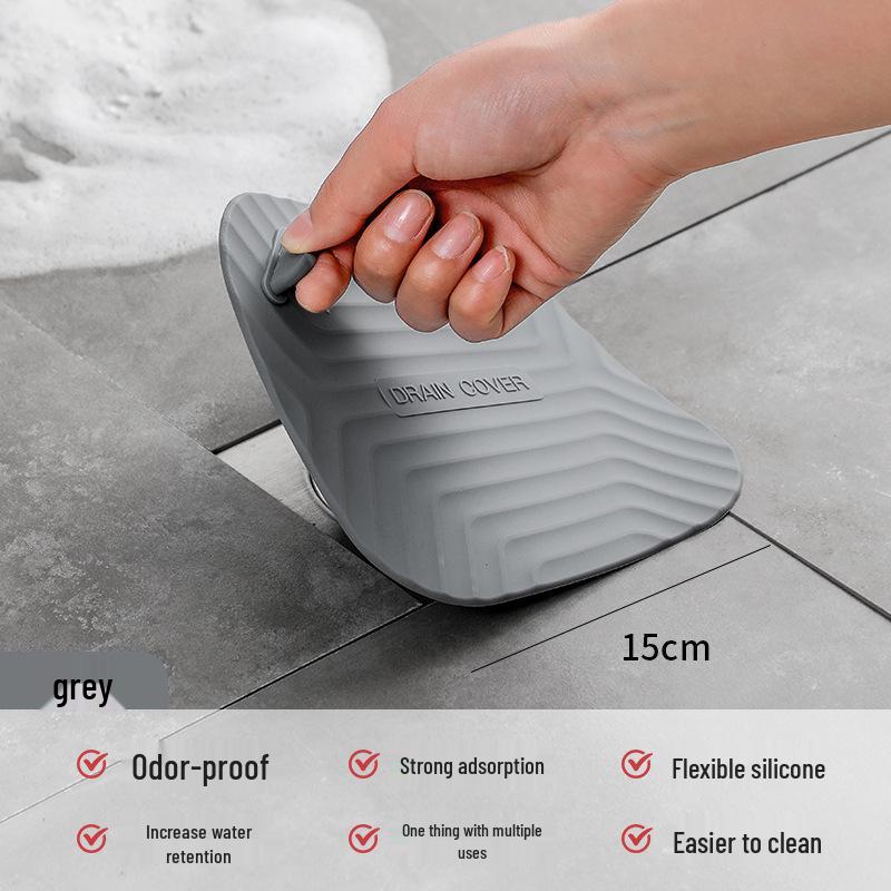 Silicone Anti-Clog Floor Drain Cover & Odor Seal Mat серый